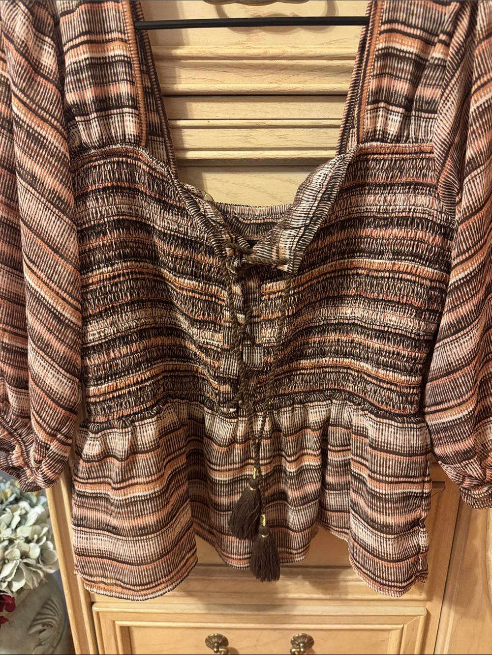 Shyanne Striped Rust Tie-Front Peasant Top - Women - Picture 4 of 9